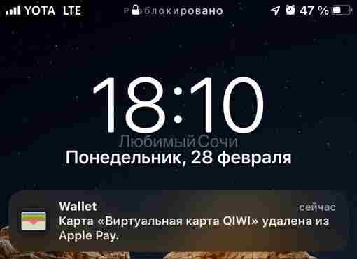 ️У владельцев iPhone начали удаляться карты привязанные к ApplePay Скриншот подписчика сообщества Любимый Сочи